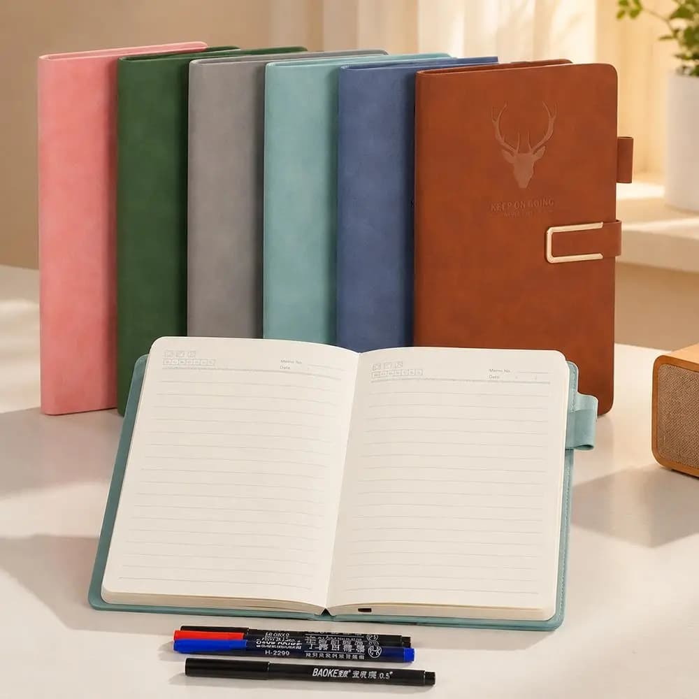 New PU Leather Magnetic Buckle Notebook Magnetic Buckle Deer Pattern Lined Journal Pen Holder PU Leather Notebook