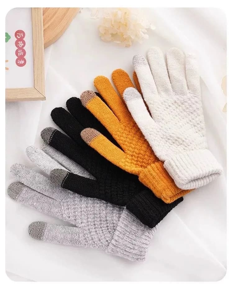 Winter cycling gloves in warm and soft women's plush plush, cute winter gloves with touch screen, cotton, whole fingers, pineapple pattern