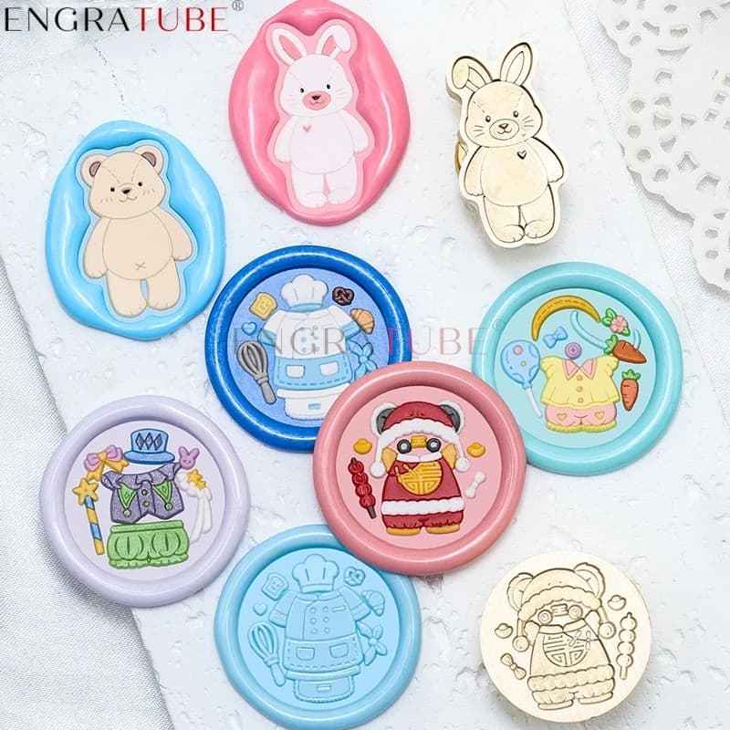 Cartoon Cute Kitten Rabbit Bear Wax Seal Stamp Set Change Clothes Kit Antique Sealing Wax Gifts Scrapbooking Decorative