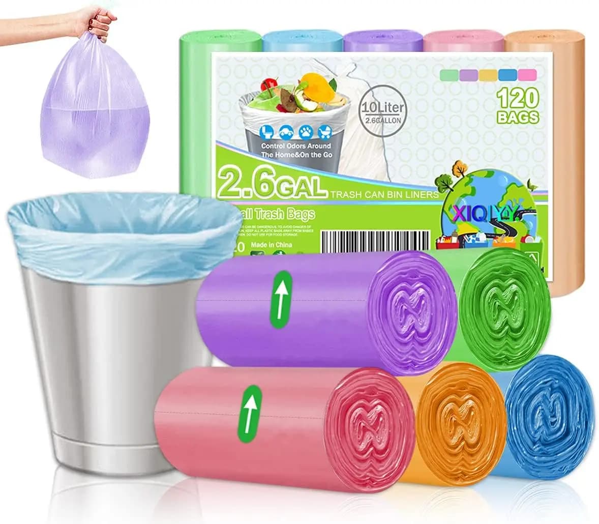 2.6 Gallon Small Trash Bags 120 Counts Colorful Biodegradable for Bathroom Office Bedroom Wastebasket Liners 7-10L