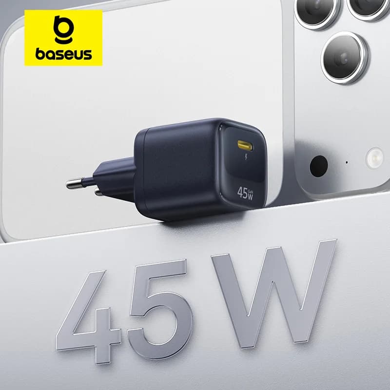 Battery charger Baseus 45W GaN for iPhone 17 16 15 Pro Max Samsung Galaxy, Fast USB C Charger Portable PD