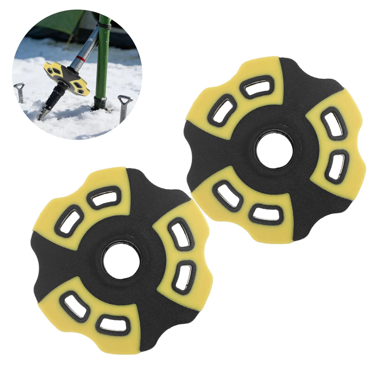 2 Pezzi Cuscinetti Antiscivolo Giallo Nero Rotondi per Bastoni da Trekking, Accessori di Ricambio per Bastoni da Escursionismo e Camminata, Punte Antineve
