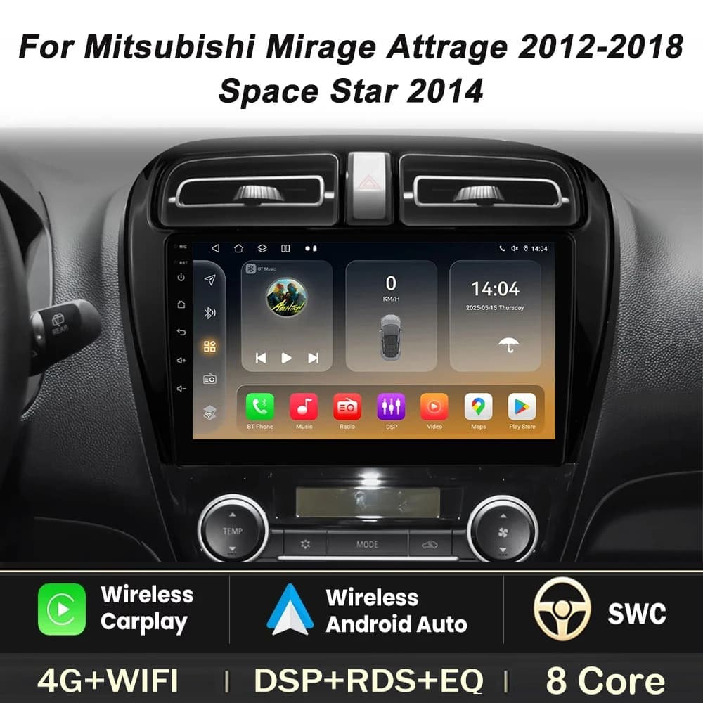 Autoradio For Mitsubishi Mirage Attrage 2012-2018 Space Star 2014 Carplay Android Car Stereo Multimedia GPS Navigation Reader