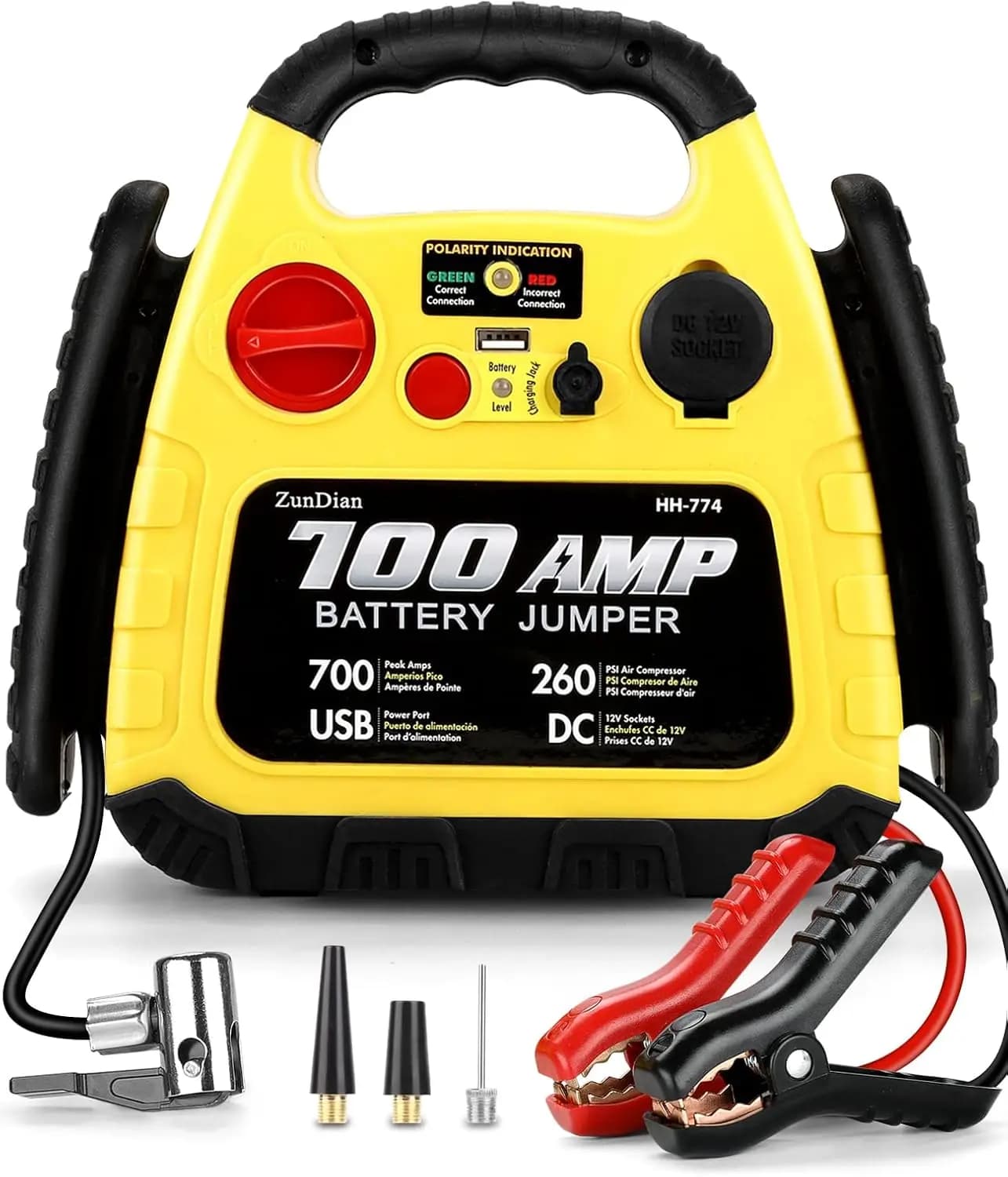 Avviatore di emergenza per auto 12V con compressore d'aria, picco 700A, centrale elettrica portatile per motori da 5,0 litri, luce a LED