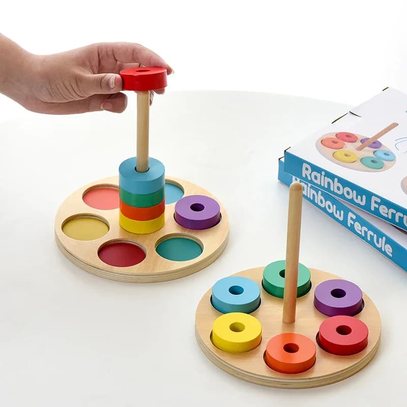 Bambini Montessori Arcobaleno Blocchi Giocattoli Colore Forma Corrispondenza Gioco impilabile Educativo in legno per i più piccoli