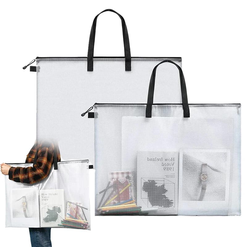 Large Capacity PVC Transparent File Bag Zipper Document Organizer Waterproof Folder for Poster Drawing Artwork Board Storage
