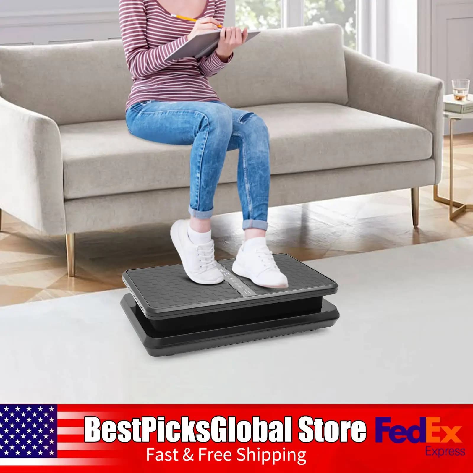 200 W Vibration Platform Full Body Weight Loss Exercise machine with vibrating plate with 1-15 minutes timer for women and men 110 V, Black/Green