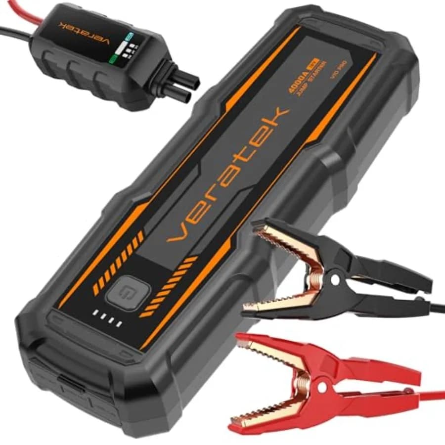 Portable car battery jump starter for 10.0L gas and 8.0L diesel vehicles, lithium 12V, black, 24000mAh power bank with SmartCha