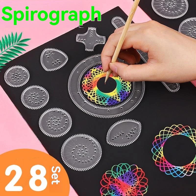 28 pcs Wanhua Righello Set Learning Painting Puzzle Toys Geometric Roulette Mathematical Drawing Spirograph Art Tool