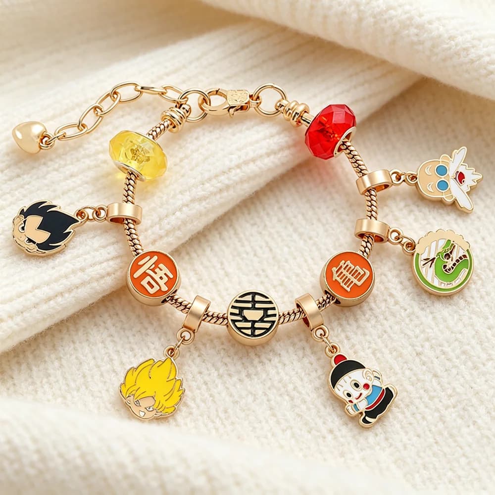 Dragon Ball Z Charm Bracelet Adjustable Son Goku Vegeta Shenron Charms Cartoon Enamel Beaded Bangle for Fans Cosplay Jewelry