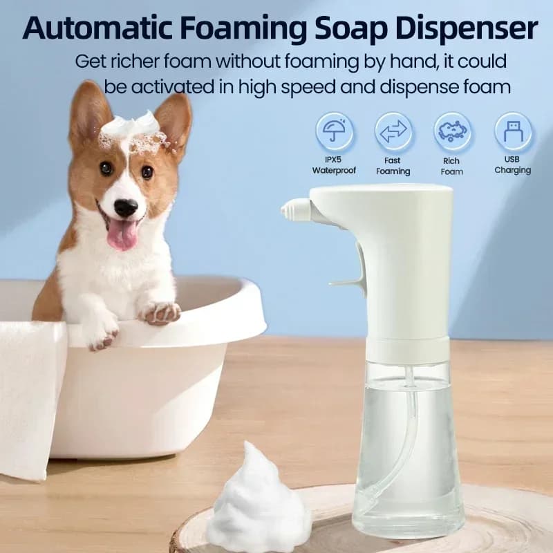 Dispenser automatici di sapone in schiuma portatili per animali domestici, sapone liquido da bagno intelligente e shampoo per realizzare accessori per doccia per cani con dispenser di schiuma