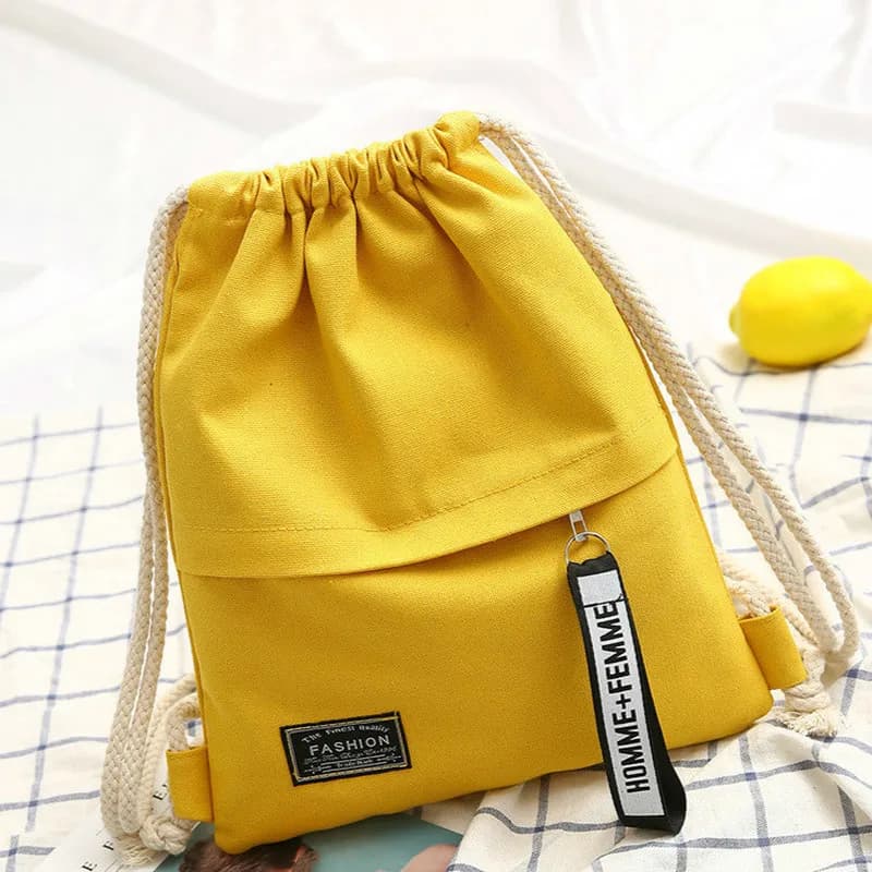 Zaino in tela con doppio scomparto e coulisse, portatile, casual, da viaggio, per uomo e donna