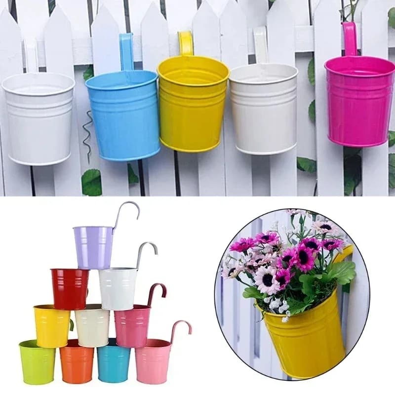 10 colori metallo ferro fiore appeso a parete piante da fiore vaso gancio secchio stagno giardino fioriera vasi balcone appeso cesto succulente