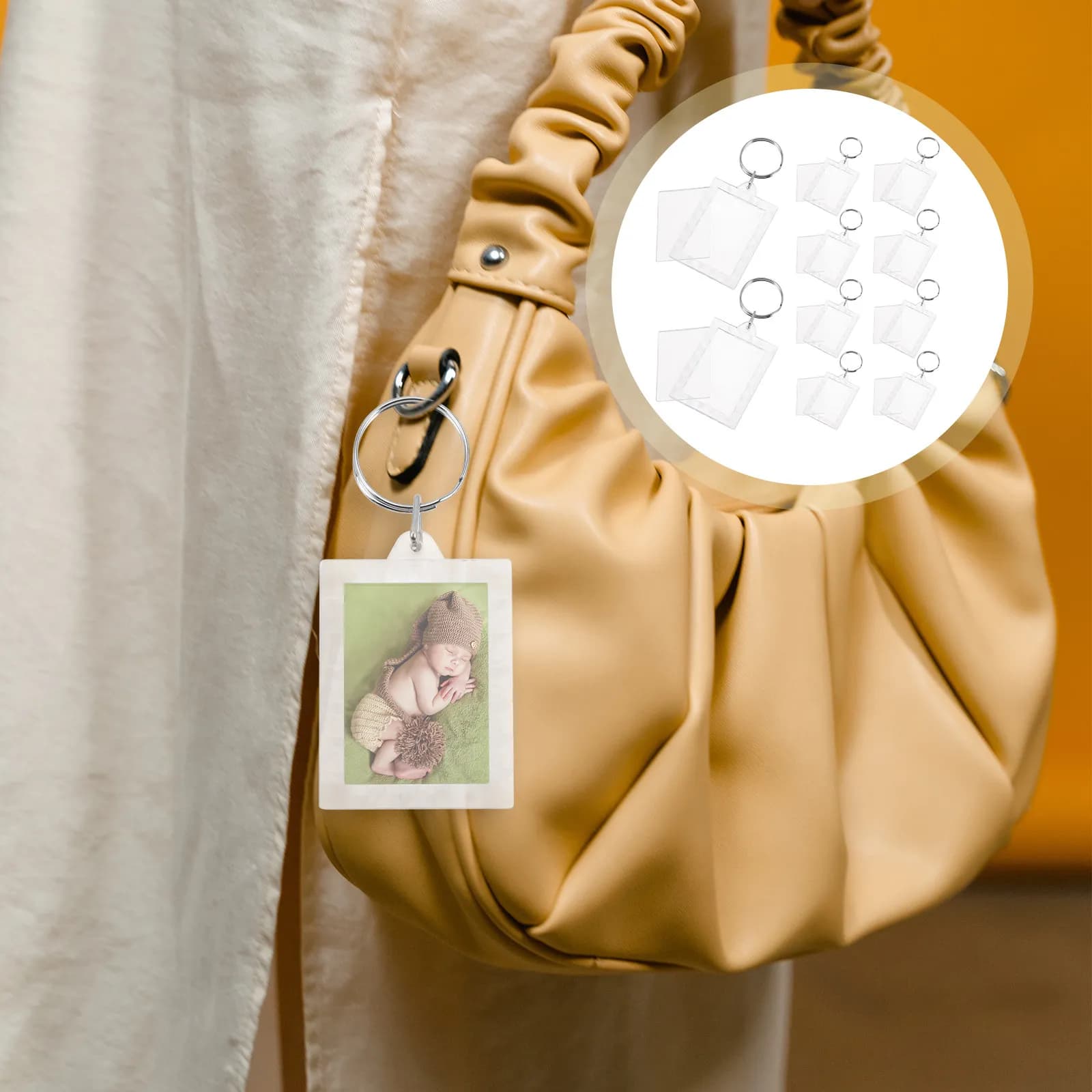 10 Pezzi Portachiavi con Cornice Fotografica in Acrilico Trasparente, Portachiavi Personalizzabile Fai-da-Te, Accessori per Chiavi, Borse e Regali