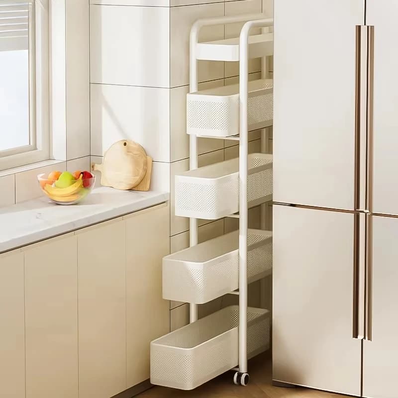 Slim Space Saving Narrow Gap Storage Rack Pull out under Refrigerator Organizer Shelf Rolling Cart for Kitchen Cabinet & Pantry