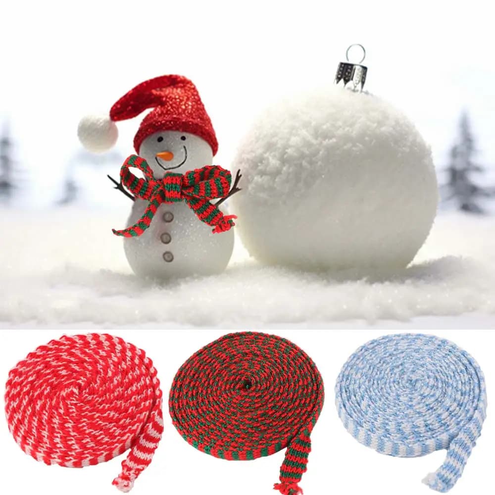 Scarf Red Green Christmas Knitting Ribbon Classical Handmade Woolen Yarn Ribbon DIY 15MM Stripe Ribbon Christmas Decoration