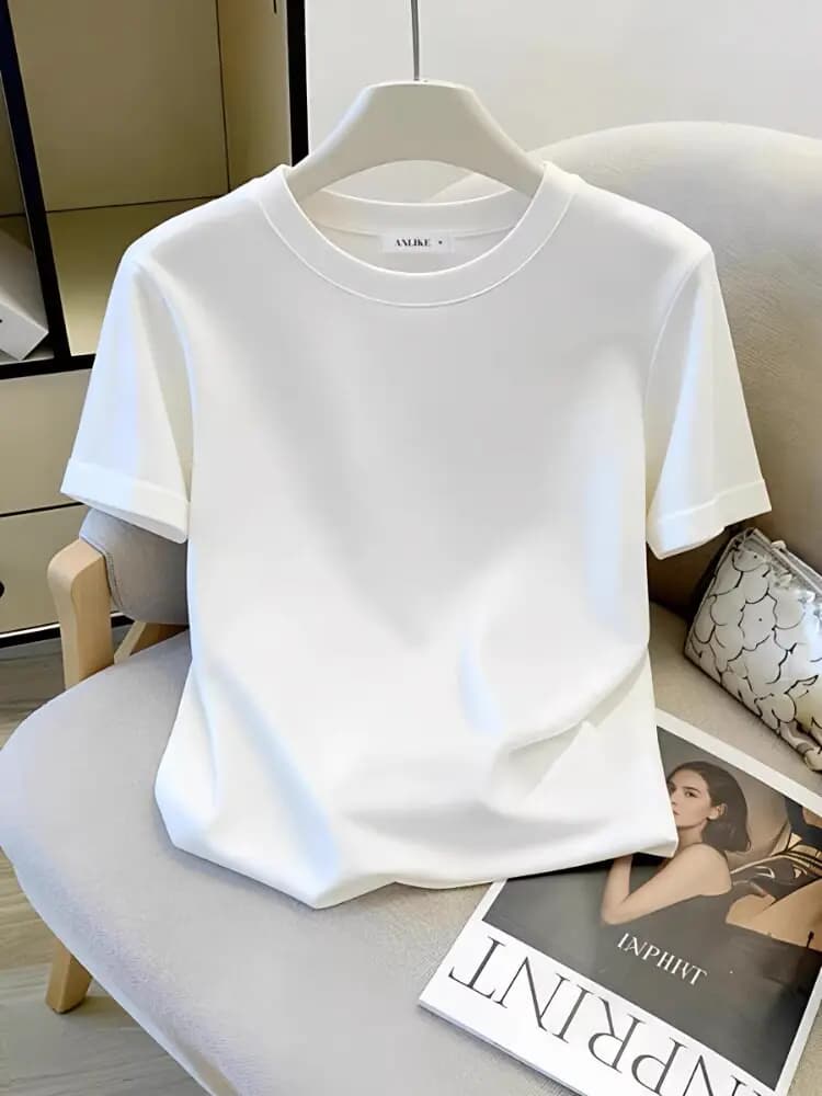 Spring Summer New Arrival Women's White Loose Fit Short Sleeve T-Shirt Minimalist Style Fashionable Versatile Basic Top