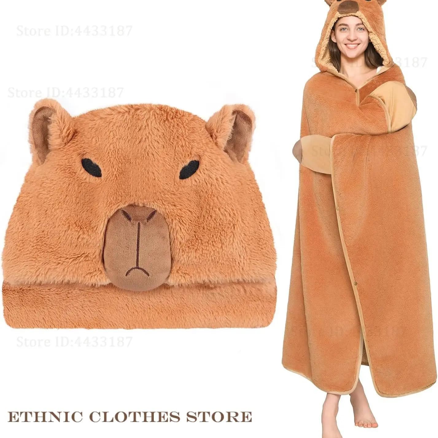 Addensare Veste Homewear Cartoon Kapibala Costume Cosplay Flanella di lana di agnello in pile Capel Accappatoio Allentato unisex Mantello con cappuccio Coperta