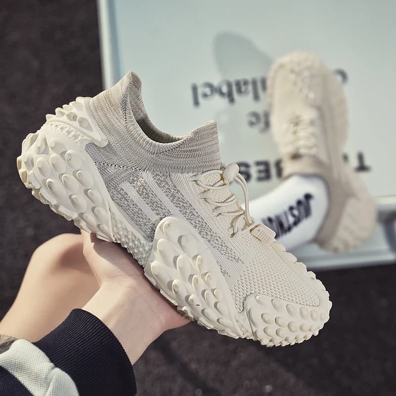 Light Shock Absorbing Sneakers For Men Plain Simple Tone Anti Slip Sole Breathable Mesh Street Leisure Sports Shoes
