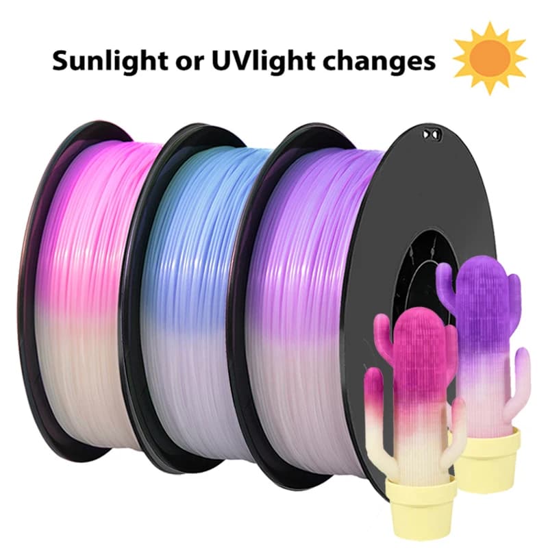 250g 500g 1Kg 1.75mm filamento stampante 3D PLA UV o luce solare cambiamento colore bianco a blu Filamento rosa PLA filamento stampa 3D