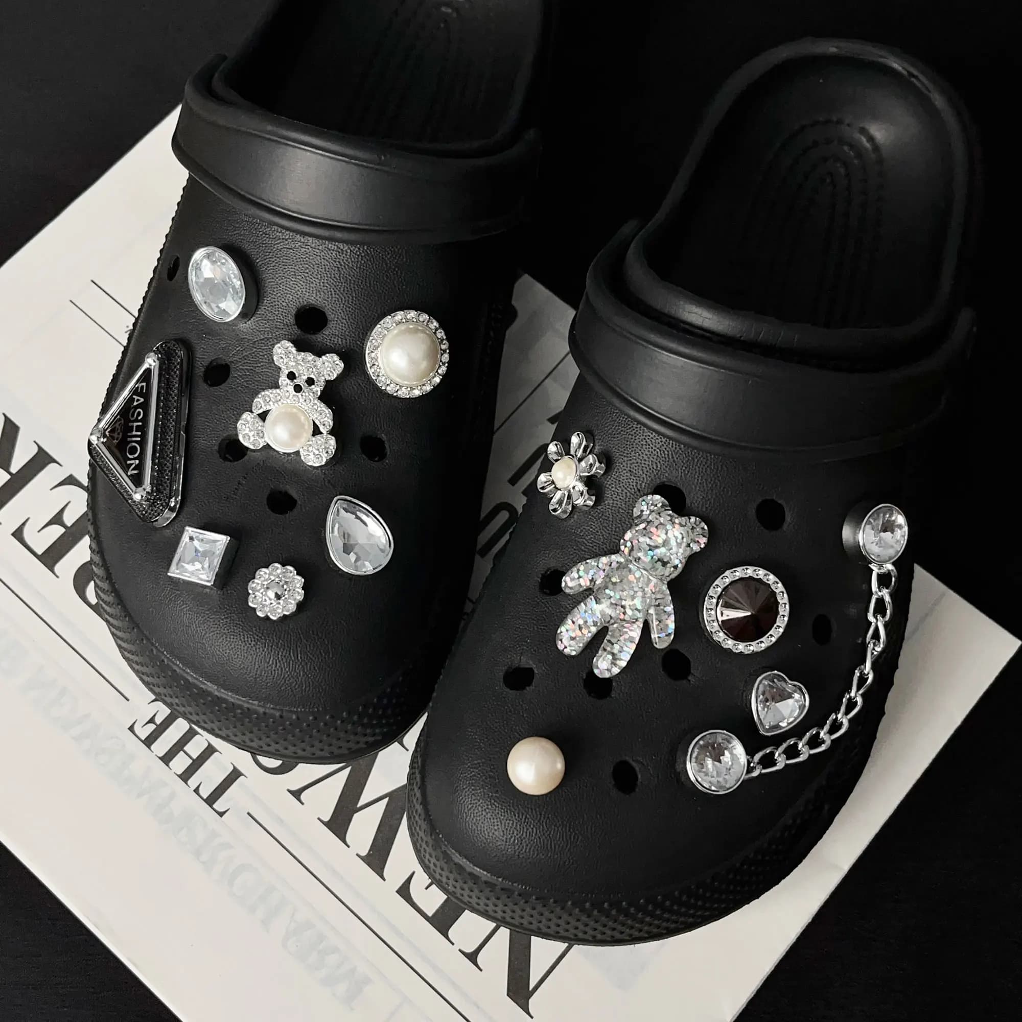Brillante orso perla strass catena set ciondoli per scarpe per crocs sandali da giardino accessori pantofola zoccoli spille decorazione regalo ragazza