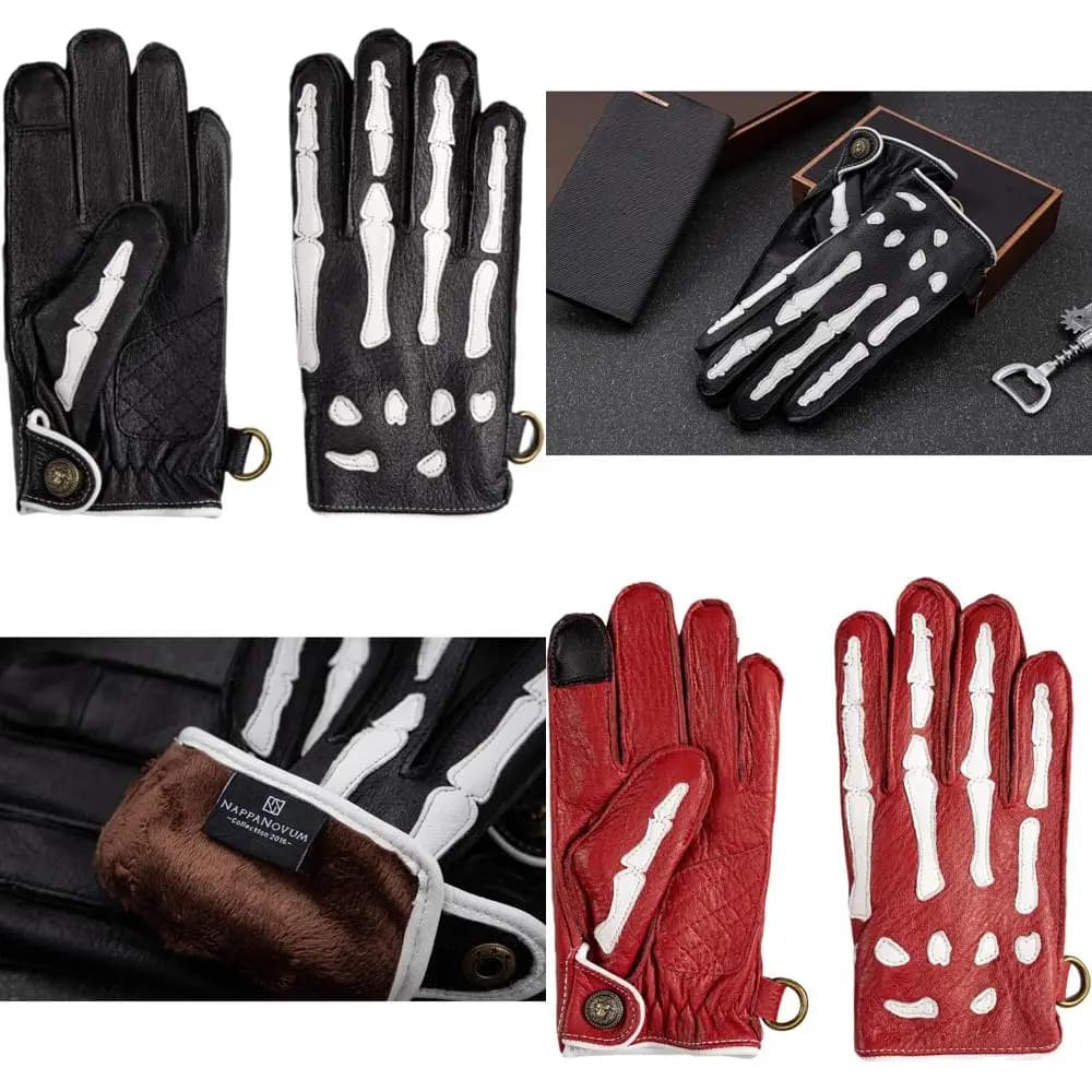 Men's motorcycle gloves in deer leather with anti-slip skeleton design for winter comfort driving and cycling