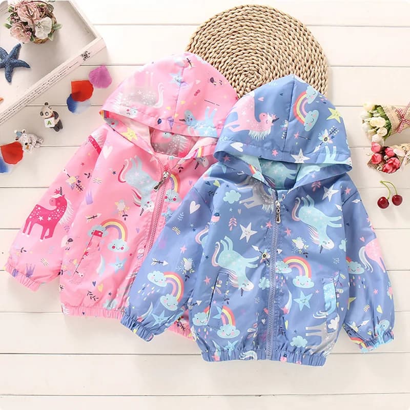 Moda Kawaii giacche per bambini per ragazzi ragazze rosa blu vestiti autunnali da 1 a 2 3 4 5 6 7 8 9 anni 2024 felpa con cappuccio per bambini impermeabile