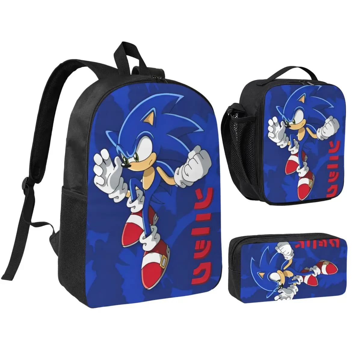 Games Sonices The Hedgehog Shadow 3pecs/set Backpack for Teenage Cartoon Canvas Bags Lunch bag Pencil Case