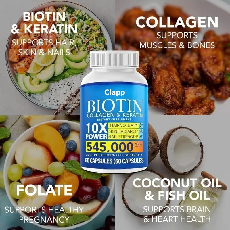 Biotin Collagen Vitamin Capsules Containing Folic Acid Keratin - Skin and Nail Supplement (60 Capsules)