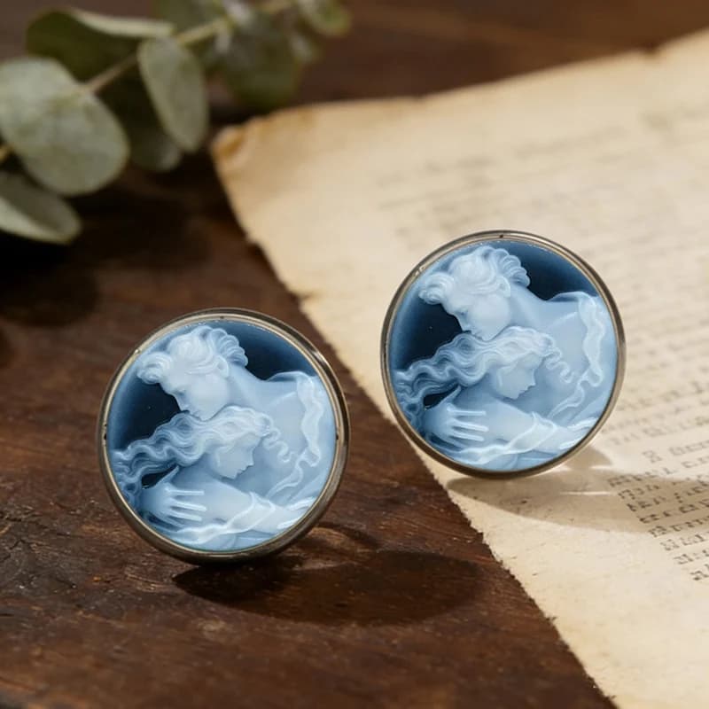 Orecchini a perno vintage in vetro con cammeo, in acciaio inossidabile, gioielli retrò con ritratto vittoriano per lei, stile casual