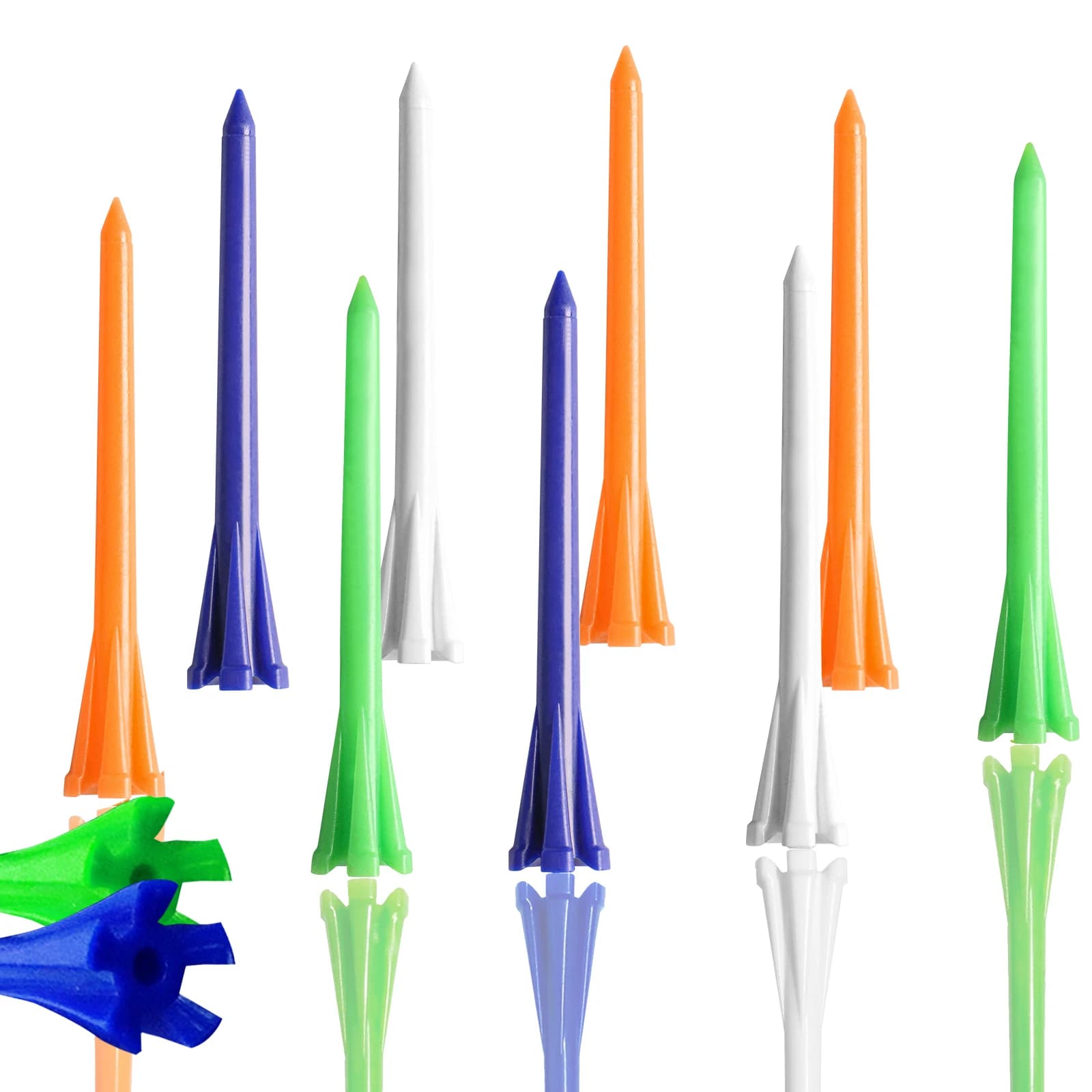 Terminali da golf in plastica infrangibile, confezione da 50/100, tee stabili con design a rotazione laterale per meno attrito e par 3 fori, facili da trovare