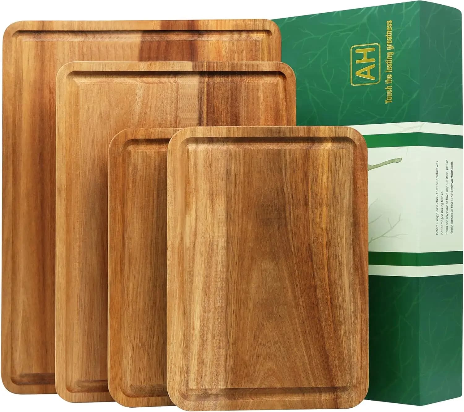 Set of 4 Large Sizes in Wood for Kitchen, Cheese and Cold cuts (Included Gift Pack) in Acacia with Non-slip Base