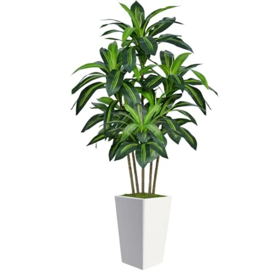 1.8 m Artificial Dracene with High White Vase, Indoor Silk Plant for Vertical Decorations