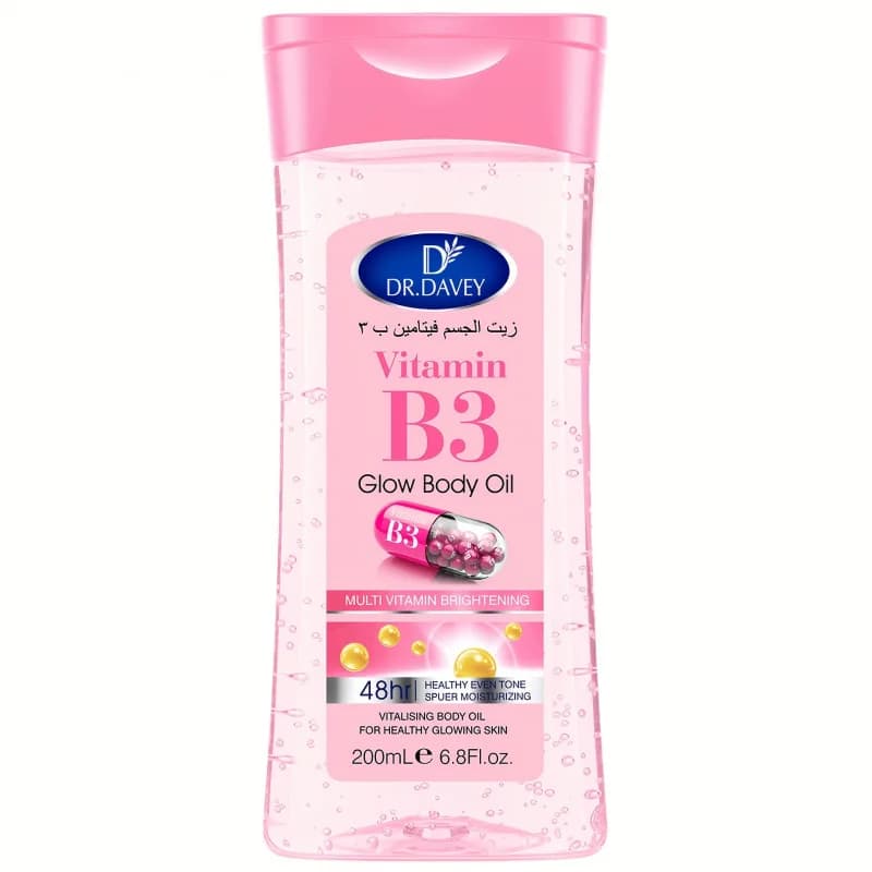 DR.DAVEY Vitamin B3 Glossy Body Oil 200ml Fluid Ounce Nourishing Massage Oil for All Skin Types Contains Glycerin Basic Function