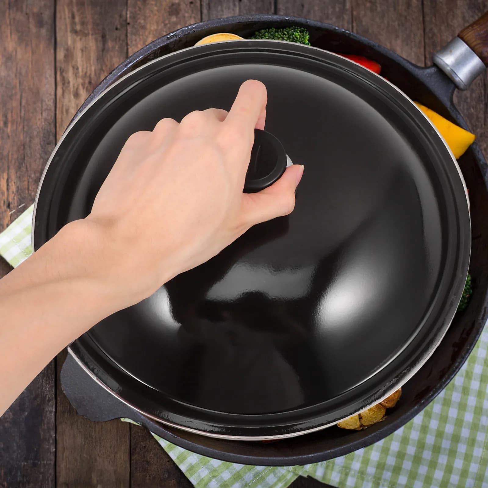 Universal Black Enamel Pot Lid 30 Cm Replacement for Wok Pan Frying Pan Skillet Cookware Steam Soup Cheese Melting Dome Kitchen