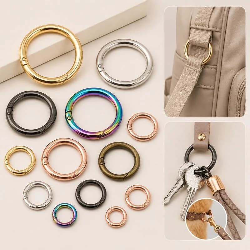 10Pcs 10-38mm Metal O Ring Spring Clasp Openable Carabiner Pet Leash Connector Backpack Clip Keychain Hardware DIY Accessories