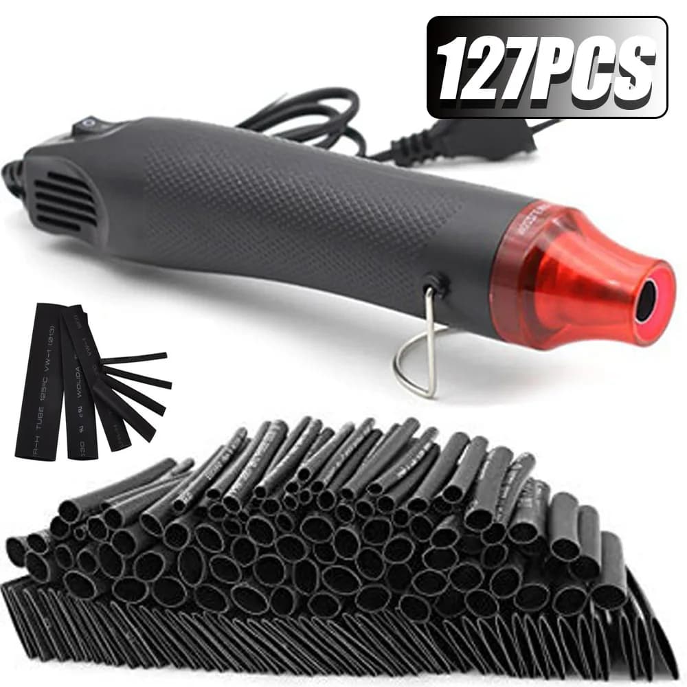 127/650PCS Nero Kit di tubi termorestringenti 2:1 Filo termoretraibile Tubo termoretraibile Filo Collegare Protezione della copertura con pistola ad aria calda