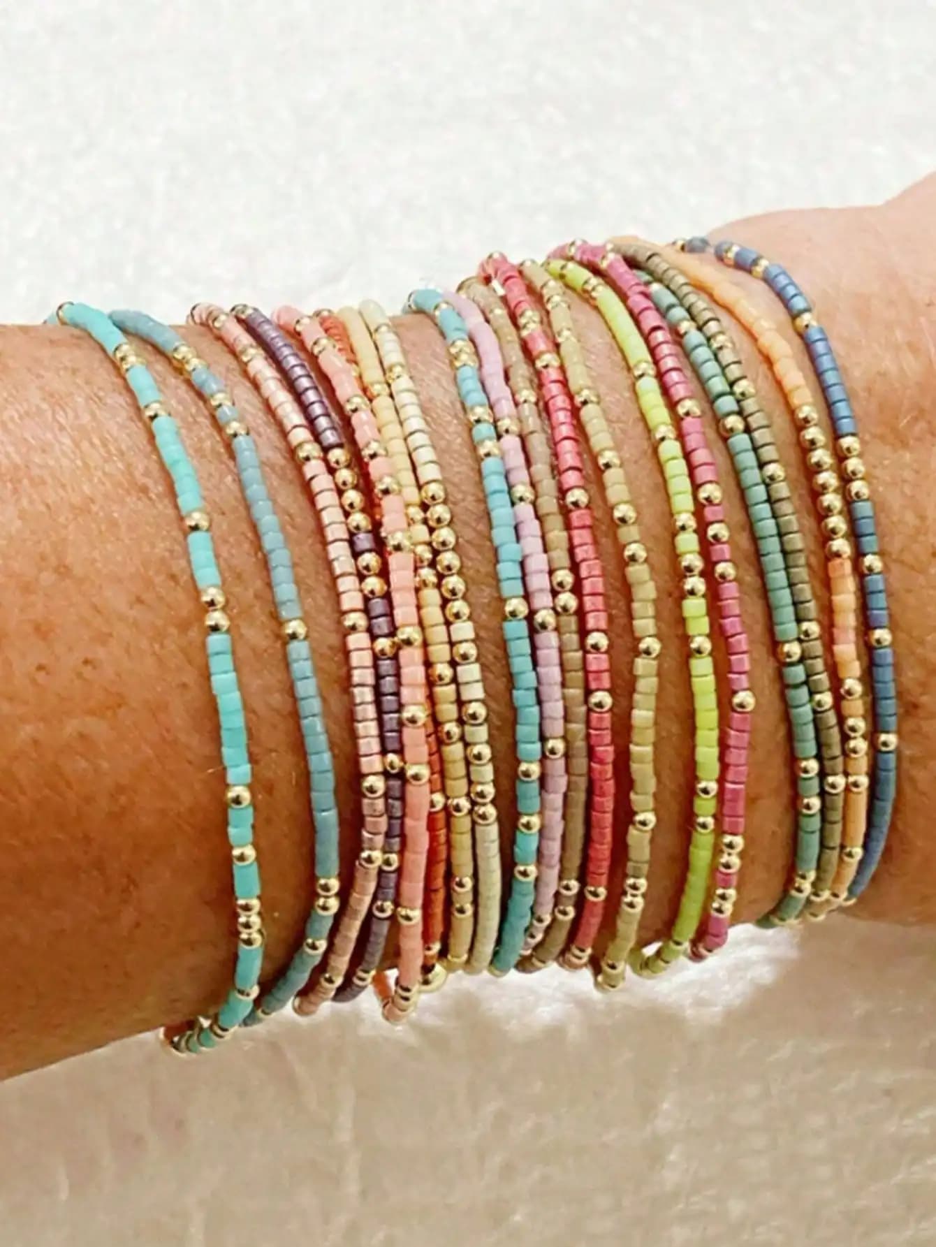 19pcs Colorful Glass Bead Stretch Bracelets, Boho Style Handmade Beaded Bracelets For Women (CCB Seed Beads, Random Color)