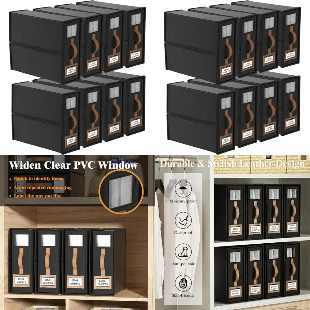 King & Queen Size folding sheets organizers, linen fabric container with window, cubic box for black bedding