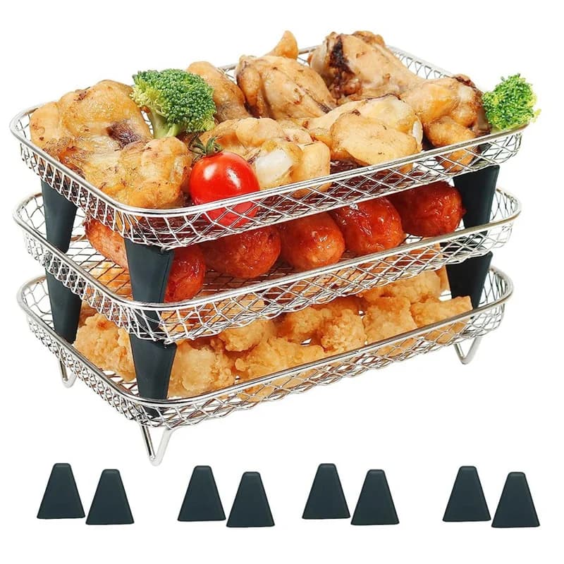 Air Fryer Rack for Ninja Dual Basket, 3 Layers, Stacking Rack for Ninja DZ201, DZ401 Air Fryer Accessories