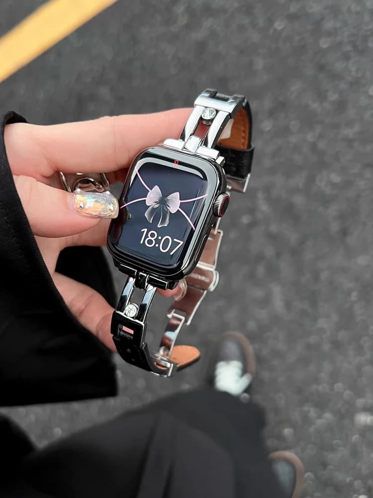 Luxury Leather Band For Apple Watch Ultra 3 11 10 9 8 7 6 SE 5 4 Metal Bracelet Strap For iWatch 38mm 40 42mm 44 45mm 46mm 49mm