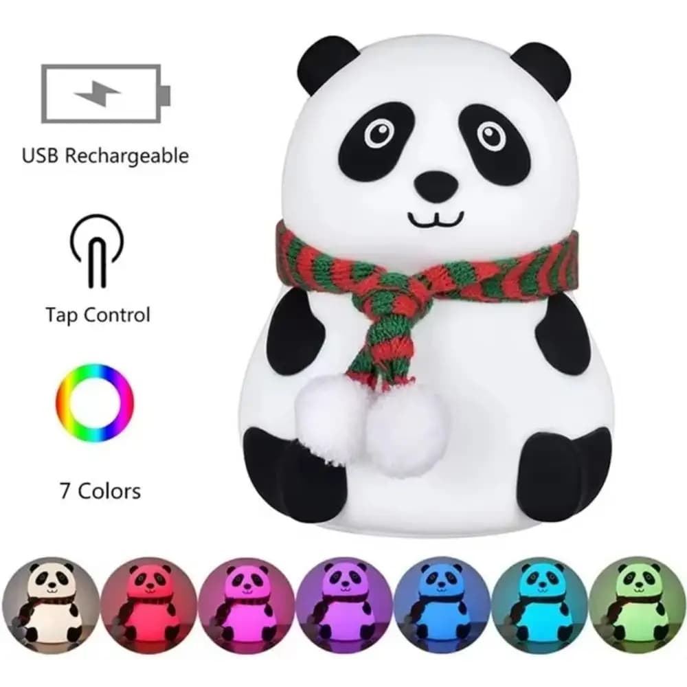 Lampada da Notte Panda Cambia Colore, Lampada da Tavolo USB Dimmerabile in Silicone a Forma di Panda, Lampada per il Sonno dei Bambini