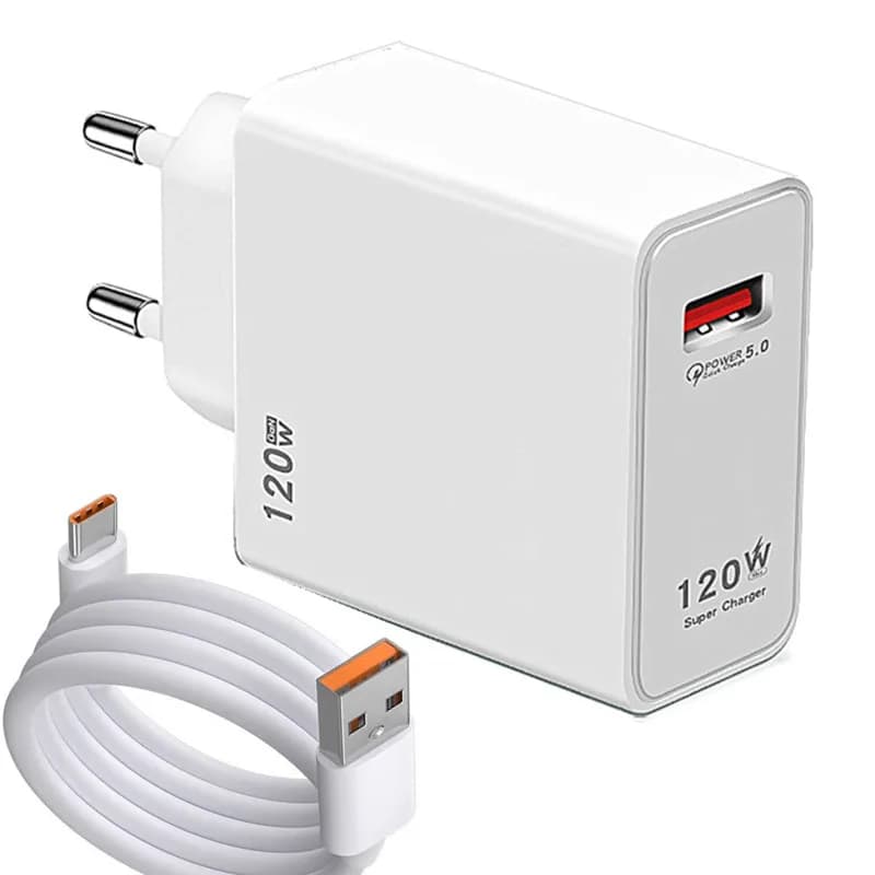 Caricabatterie USB GAN da 120W ricarica Super veloce per Huawei Mate 40 50 cavo di ricarica rapida di tipo C per iphone 14 13 Xiaomi 12t 11t OPPO R17