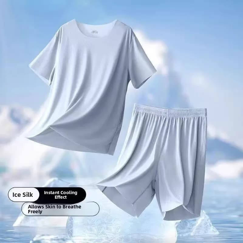 Pigiama da Uomo in Seta Ghiaccio a Maniche Corte, Leggero, Traspirante, ad Asciugatura Rapida, in Modal, Set di Abbigliamento per Casa, Sportivo Casual Estivo