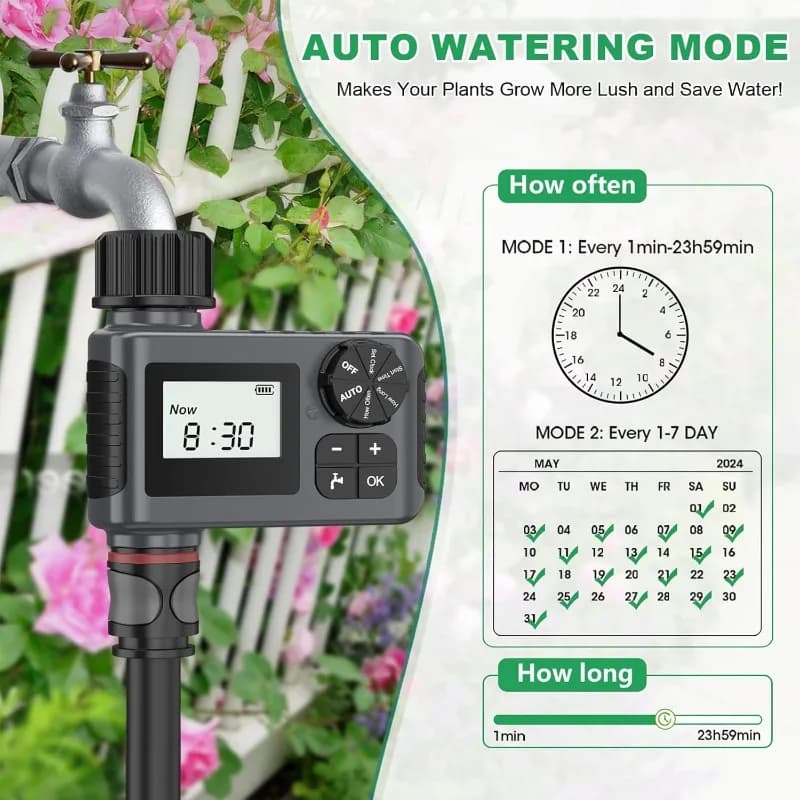 Timer per Irrigazione Programmabile con Ritardo Pioggia/Manuale/Automatico per Prato, Giardino, Tubo dell'Acqua, Piscina, Impermeabile IP55