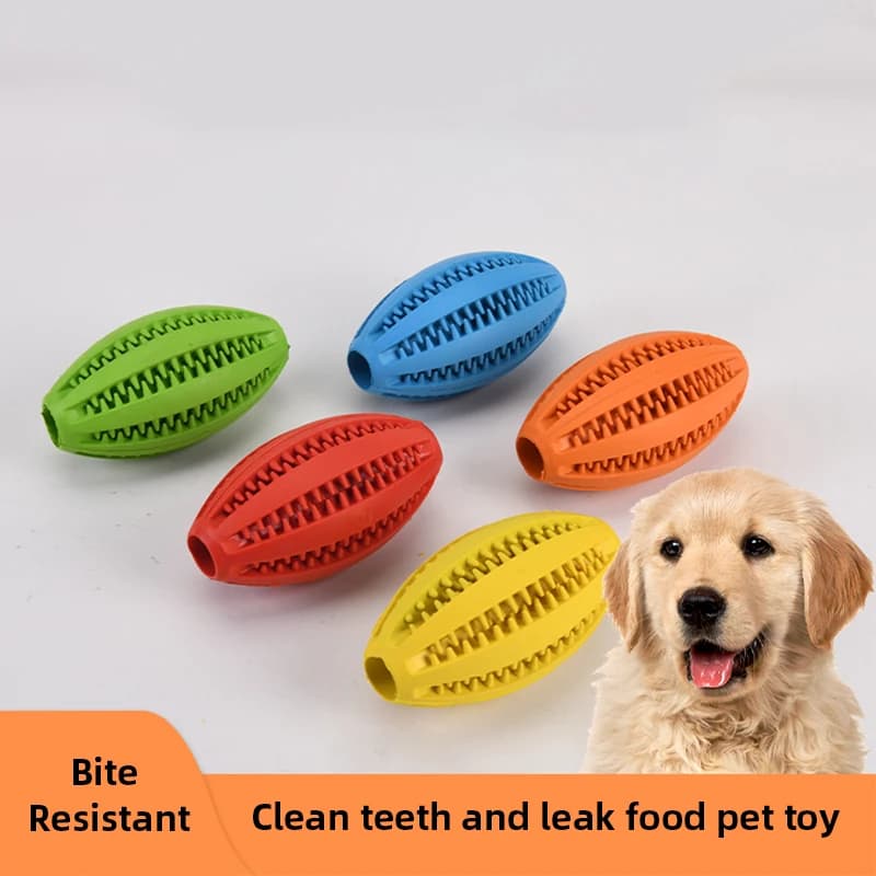 Cane palla di perdite di gomma cani molari e pulizia dei denti palline da masticare formazione alimentatore Slow Food Pet interattivo divertente giocattolo a forma di Rugby
