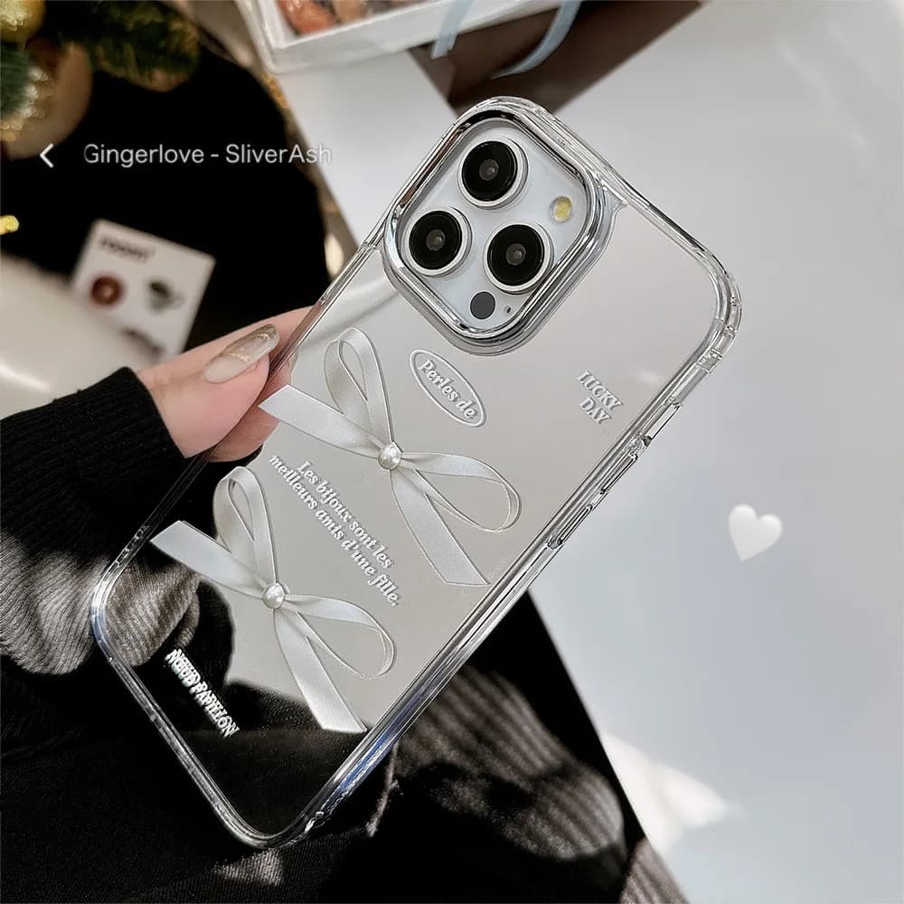 Custodia per telefono a specchio | Custodia per telefono INS 3D Bow con specchio sul retro per ritocchi, compatibile con iPhone 17/16/15