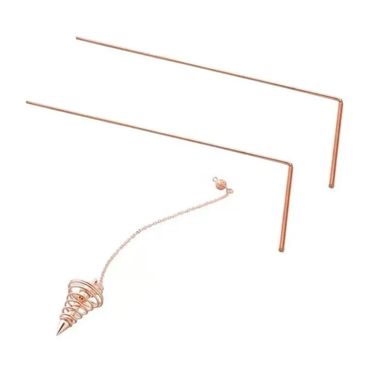 Innovativo kit di aste da rabdomanzia in rame 3 pezzi/set aste da rabdomante per metal detector + pendolo per rabdomante d'acqua streghe guarigione energetica