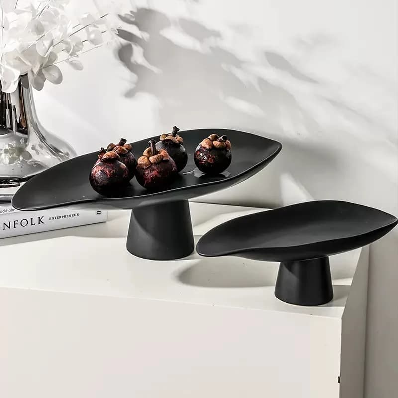 Vassoio portaoggetti in resina bianca e nera, vassoio per frutta, stoviglie irregolari, contenitore per snack, vassoio da dessert, decorazione domestica