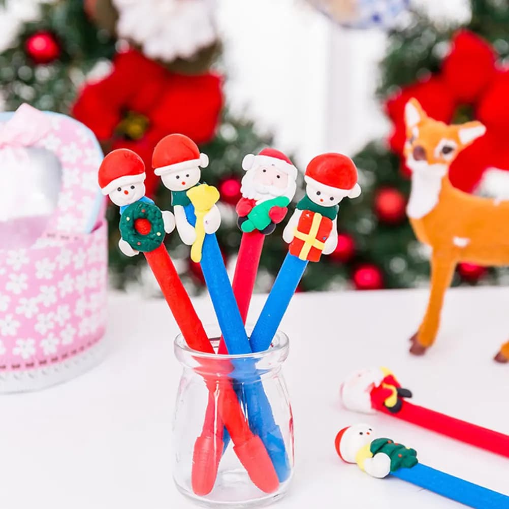 12Pcs Christmas Ballpoint Pens Polymer Clay Creative Gel Ink Writing Pen Lovely Students Stationery Smooth Ink
